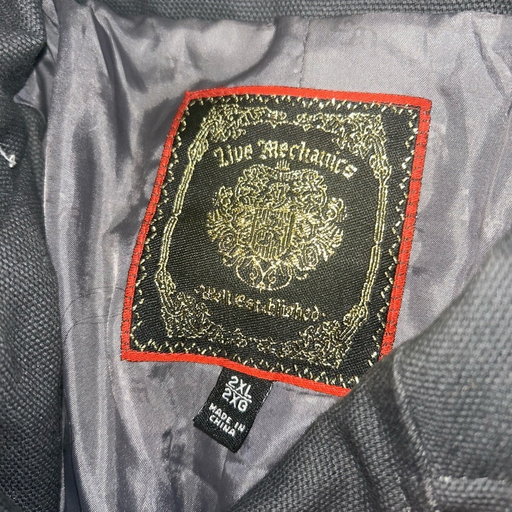 Live Mechanics Canvas Checked Plaid Gray Streetwear Moto Grunge Stud Coat 2XL - Picture 13 of 16